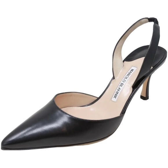 Manolo Blahnik Shoes - Manolo Blahnik Carolyne black leather slingback pumps Size 6